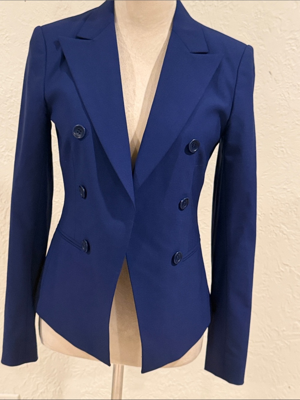 Theory Fabrianne Sevona Wool Double Breasted Blazer Navy Sz 4